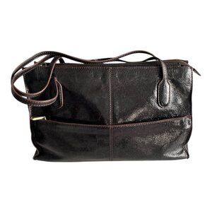 HOBO Vintage Early 2000s Black Leather Shoulder Tote Zip Top